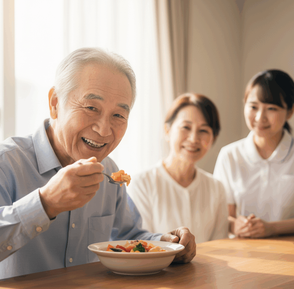 高齢者が食事をしている様子